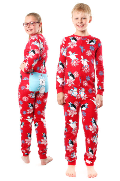 Winter Fun Penguins Union Suit Boys Girls Onesie Pajamas Stay